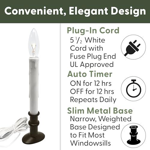 612 Vermont Electric LED Window Candles with Timer - Brushed Nickel