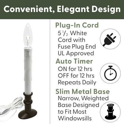 612 Vermont Electric LED Window Candles with Timer - Brushed Nickel