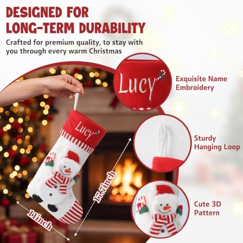 Personalized Christmas Stocking with Embroidered Snowman - B Snowman Variation, 18-Inch Holiday Decor