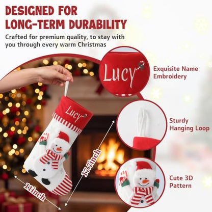 Personalized Christmas Stocking with Embroidered Snowman - B Snowman Variation, 18-Inch Holiday Decor