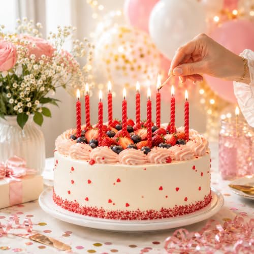 Petekoglu Handmade Beeswax Birthday Cake Candles - Red, 12 Pack Mini Twisted Candles