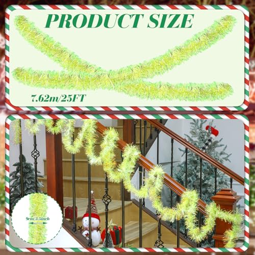 Moxweyeni Lime Green Metallic Tinsel Garland 25 ft Christmas Decor - Variation 1