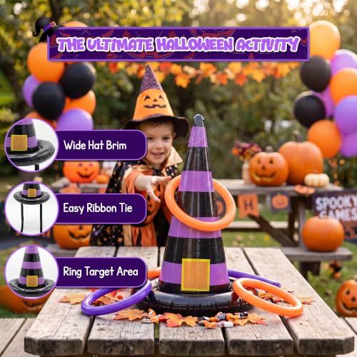 Halloween Ring Toss Game Set with Inflatable Spider & Witch Hat - 2 Pack Indoor Outdoor Party Fun