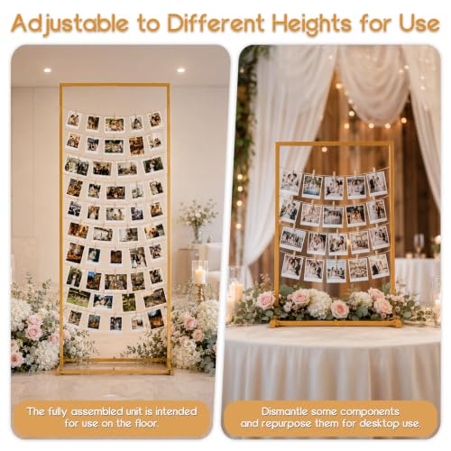 Gold Photo Display Board with Rope & Clips - Adjustable Collage Stand