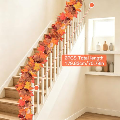 Brown Fall Maple Leaf Garland 11.8FT 2-Pack Autumn Foliage Decor