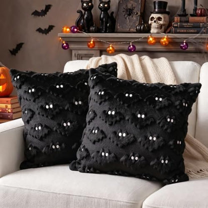 Halloween Pillow Covers 18x18 Inch - Black Bat Embroidery, Pack of 2 - Variation: Black1