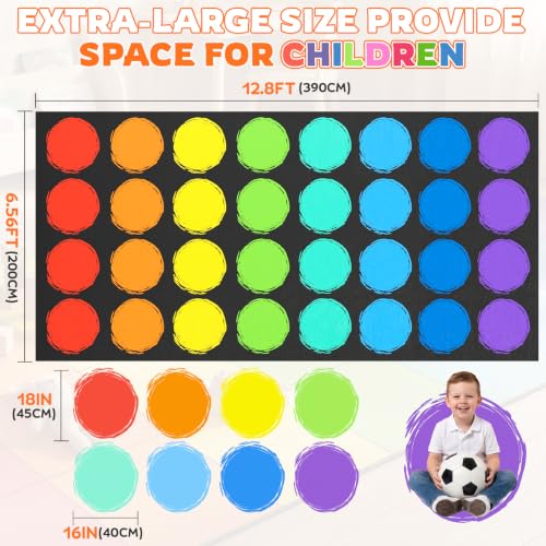 Large Classroom Rug 6.6x12.8 Ft Seats 32 Preschool & Kindergarten Carpet - Rainbow Circle Design