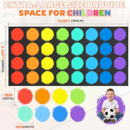 Large Classroom Rug 6.6x12.8 Ft Seats 32 Preschool & Kindergarten Carpet - Rainbow Circle Design