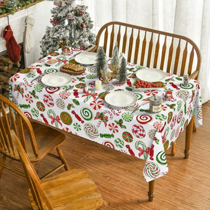 Horaldaily Christmas Tablecloth 60 x 84 Inch Rectangular Candy Cane White