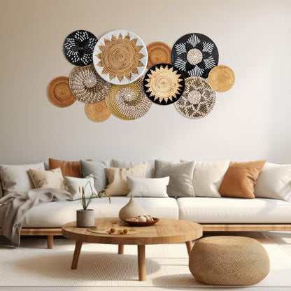 11 Pcs Boho Woven Wall Basket Decor Handmade Rustic Wall Art Set - Stylish