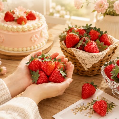 Artificial Red Strawberries - 120 Pcs Fake Fruit for Decoration & Display