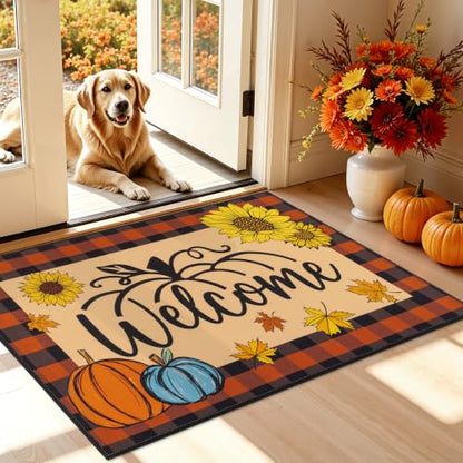 Fall Pumpkin Entryway Mat 32x48 Inch Front Door Decor - Plain Pumpkin Variation