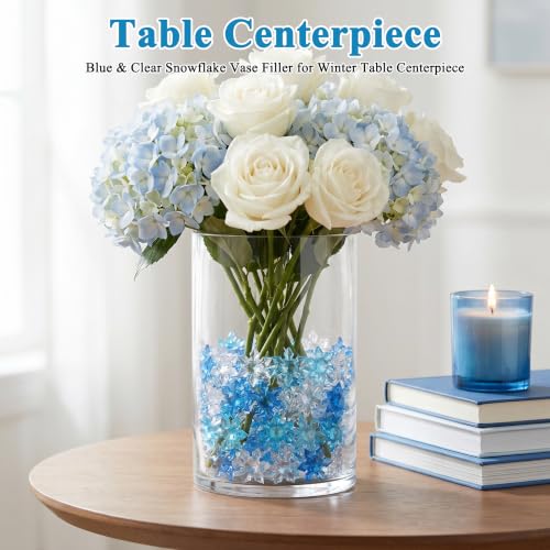 Snowflake Vase Fillers Set - Blue & White Acrylic Winter Decor - A#