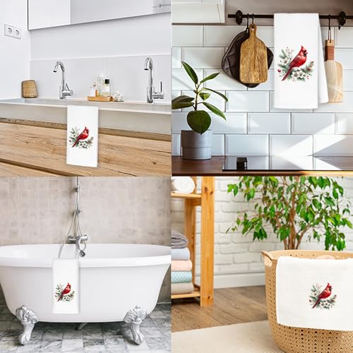 Christmas Cardinal Kitchen Towels - Bird Dish Hand Towels for Holiday Decor - 16x24 Inch - Bird Towels-d