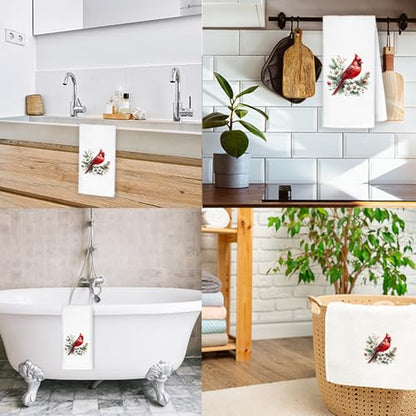 Christmas Cardinal Kitchen Towels - Bird Dish Hand Towels for Holiday Decor - 16x24 Inch - Bird Towels-d
