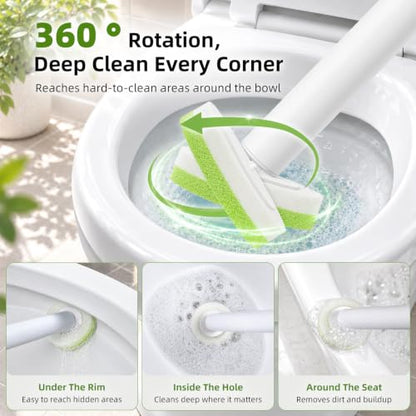 Disposable Toilet Brush System with 36 Refills and Storage Caddy - Green