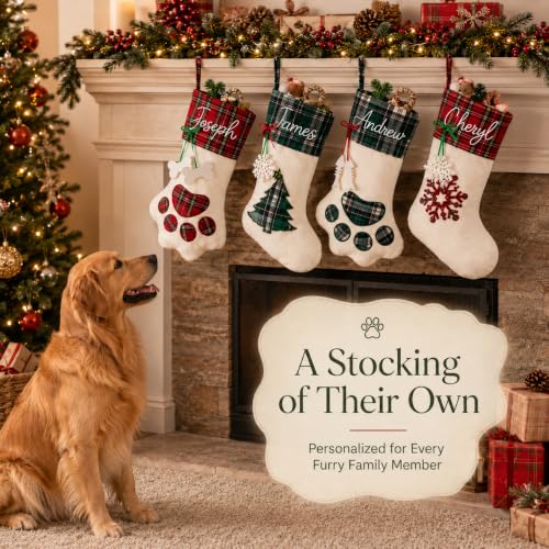 Personalized Pet Christmas Stocking with Name - Red Paw with Bone Variation