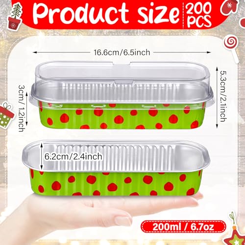 Christmas Aluminum Foil Mini Loaf Pans with Lids - 200 Pack, Lime Green & Red