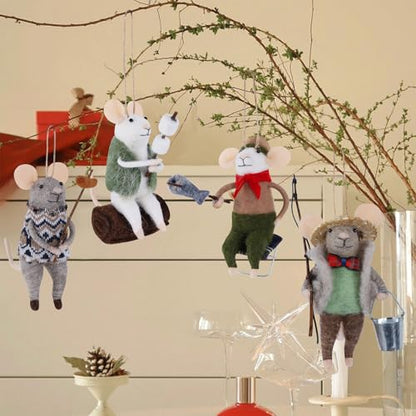 Christmas Felt Mouse Ornaments Set of 4 - Holiday Wool Decorations for Tree Wreath Gift