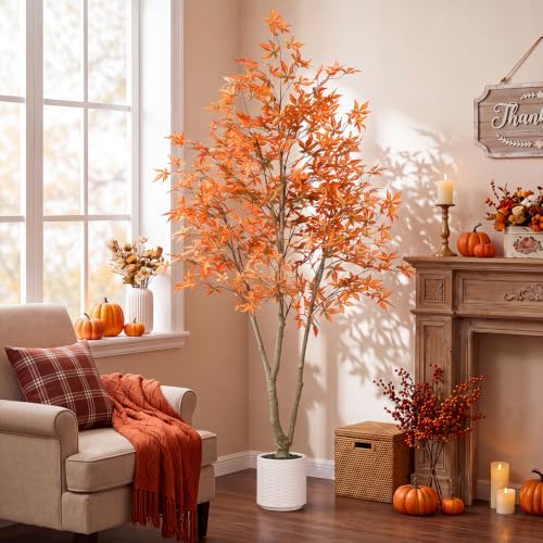 Artificial Maple Tree 7FT Fall Tree with Pot - Orange Autumn Decoration