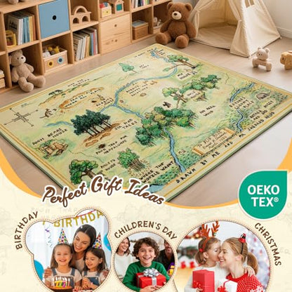 Woodland Nursery Rug Non-Slip Playroom Carpet Light Green Kids Room Decor