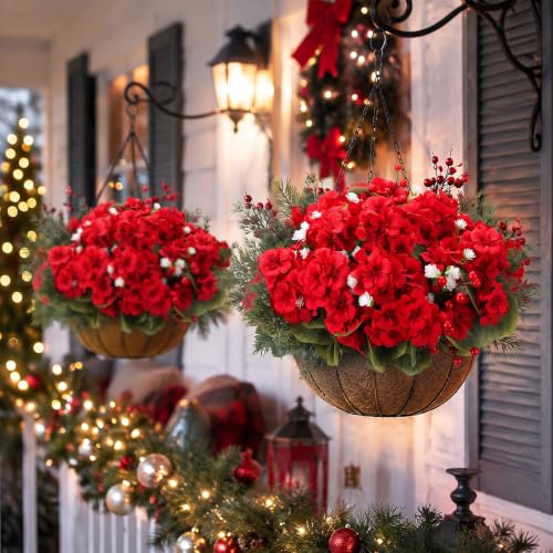 Artificial Christmas Geranium Flowers Bouquet for Outdoor & Indoor Decor - 20 Pcs