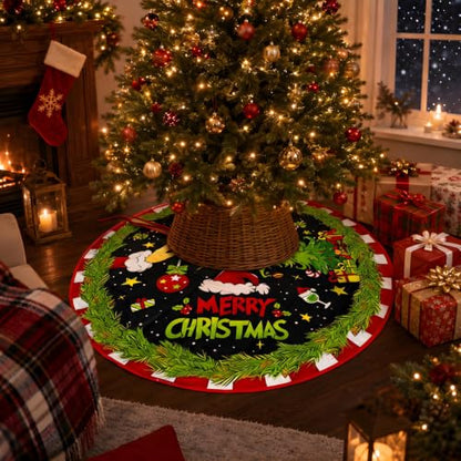 Christmas Tree Skirt Decoration 48 Inch Green Holiday Tree Cover - Hand