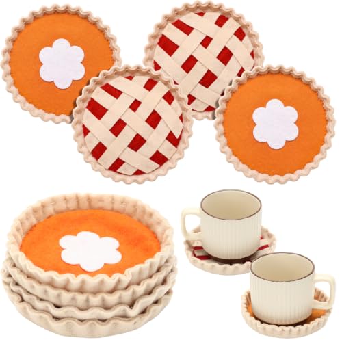 Fall Pie Coasters Set of 4 - Pumpkin and Berry Felt Coasters for Autumn Decor