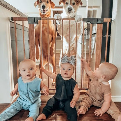 Babelio Baby Gate for Stairs, Kitchen & Doorways, No Bottom Bar| Easy Installation| One-Handed Operation| Auto-Close| Hardware Mount (Drill Needed) Safety Dog Gate (Black Wood Pattern - B17, 29-40")