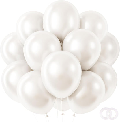 RUBFAC 12-Inch Pearl White Balloons - 65pcs with Ribbons for Weddings, Anniversaries & Baby Showers