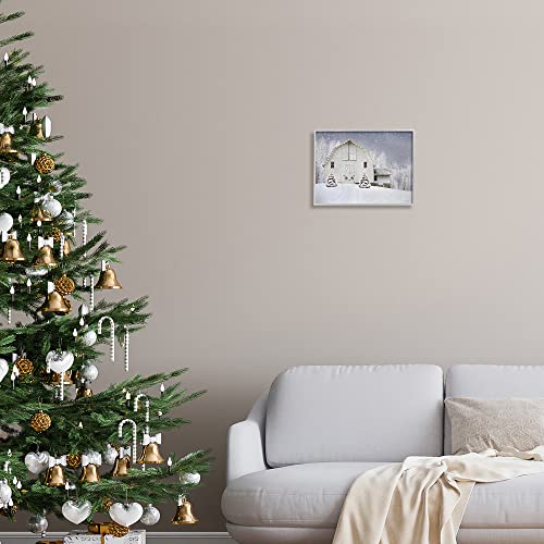 Winter Barnscape Holiday Framed Giclee Print 11x14 in - Gray Farmhouse Frame