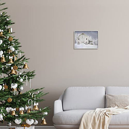 Winter Barnscape Holiday Framed Giclee Print 11x14 in - Gray Farmhouse Frame