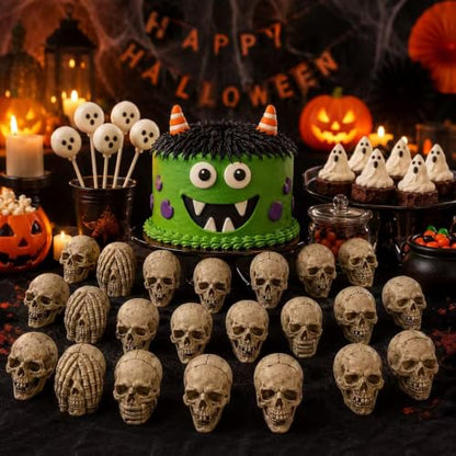 White 20 Pack Realistic Skull Figurines Halloween Decorations