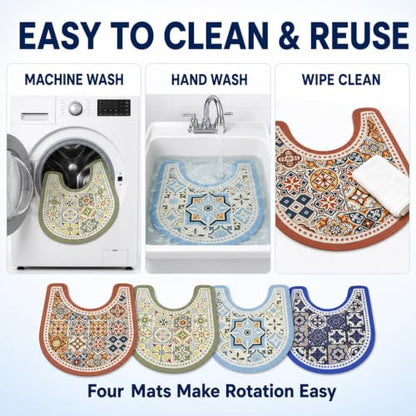 Multi Color 4-Pack U Shaped Washable Toilet Mats for Potty Training & Incontinence