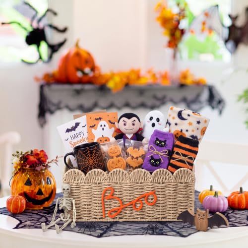 Halloween Boo Gift Basket with Handle - Spooky Wicker Decor, 14 Inch