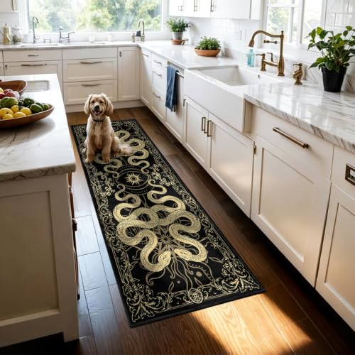 Gothic Snake Runner Rug for Hallways 2x6ft - Washable Bohemian Decor - Variation: Gothic-4 / 2' x 6' Rectangular
