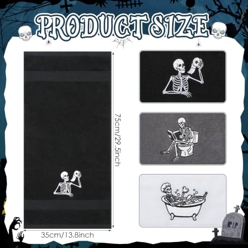Halloween Skeleton Hand Towels Set - 3PCS Cotton Bathroom Decor - Variation of 3