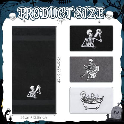 Halloween Skeleton Hand Towels Set - 3PCS Cotton Bathroom Decor - Variation of 3