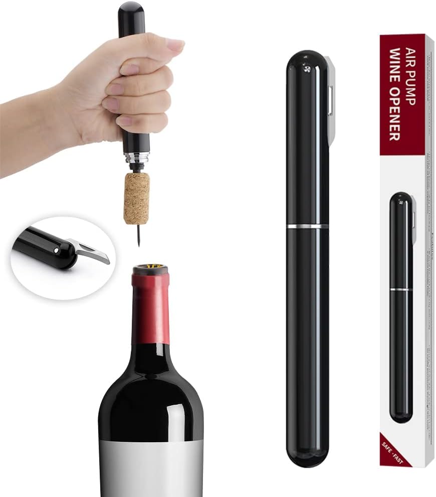 Wine Bottle Opener, IPEROT Air Pressure Wine Corkscrew With Cutting Wine Bottle Foil Knife, Effortlessly Open Wine Bottles Without Damaging Corks, Easy-to-Use(Black)