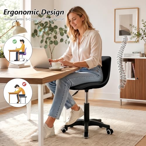 Small Office Desk Chair with Swivel & Height Adjustment — Armless Task Chair