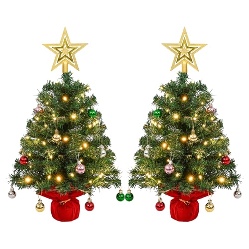 Uten Mini Christmas Tree Set 2ft with 56 Ornaments & Gold Treetop - Green J