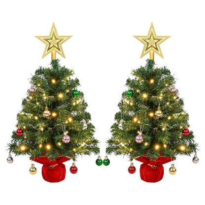 Uten Mini Christmas Tree Set 2ft with 56 Ornaments & Gold Treetop - Green J