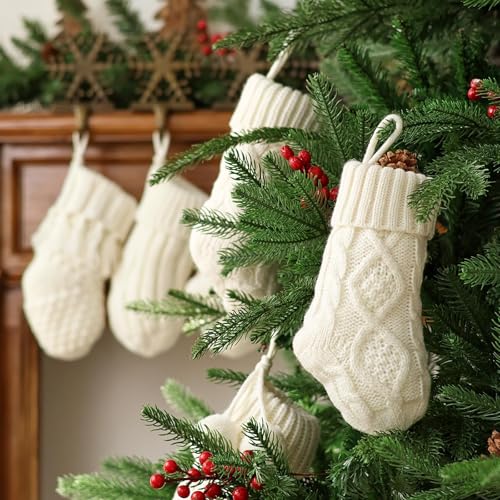 Mini Knitted Christmas Stockings 6 Pack - Rustic Farmhouse Holiday Decor