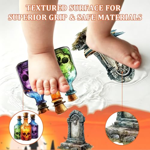 Halloween Theme Non Slip Bathtub Stickers 6PCS - Anti-Slip Bathroom Decals with Scraper
