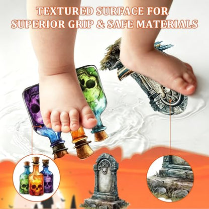 Halloween Theme Non Slip Bathtub Stickers 6PCS - Anti-Slip Bathroom Decals with Scraper