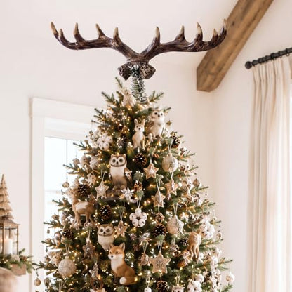 Christmas Deer Tree Topper with Antlers - Rustic Woodland 16 Inch Resin Decor