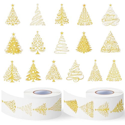 Gold Christmas Tree Stickers - 1000 Waterproof Metallic Vinyl Reusable Decals
