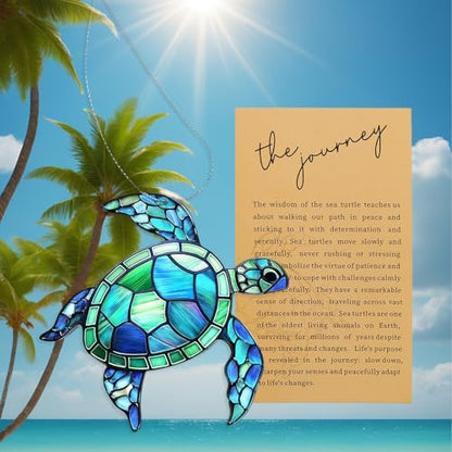 Sea Turtle Acrylic Window Suncatcher Coastal Decor Christmas Ornament Blue Sea