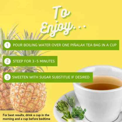 PINALAX Pineapple Piña 100% Natural Blend Detox-Tea promotes digestion | Artichoke, Green Tea, Stevia, Yacon, Senna, Horsetail, and Fennel | 30 Tea Bags