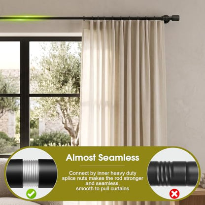 Heavy Duty Steel Curtain Rod, Adjustable 72-86 Inch, Rustic Industrial Black - Includes Mounting Brackets